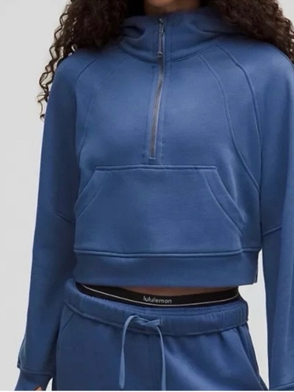 lululemon athletica Blue Cropped Half-Zip Hoodie